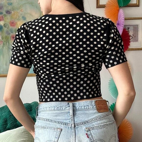 Black & White Polka Dot Shortsleeved Cardigan Top - Picture 4 of 4